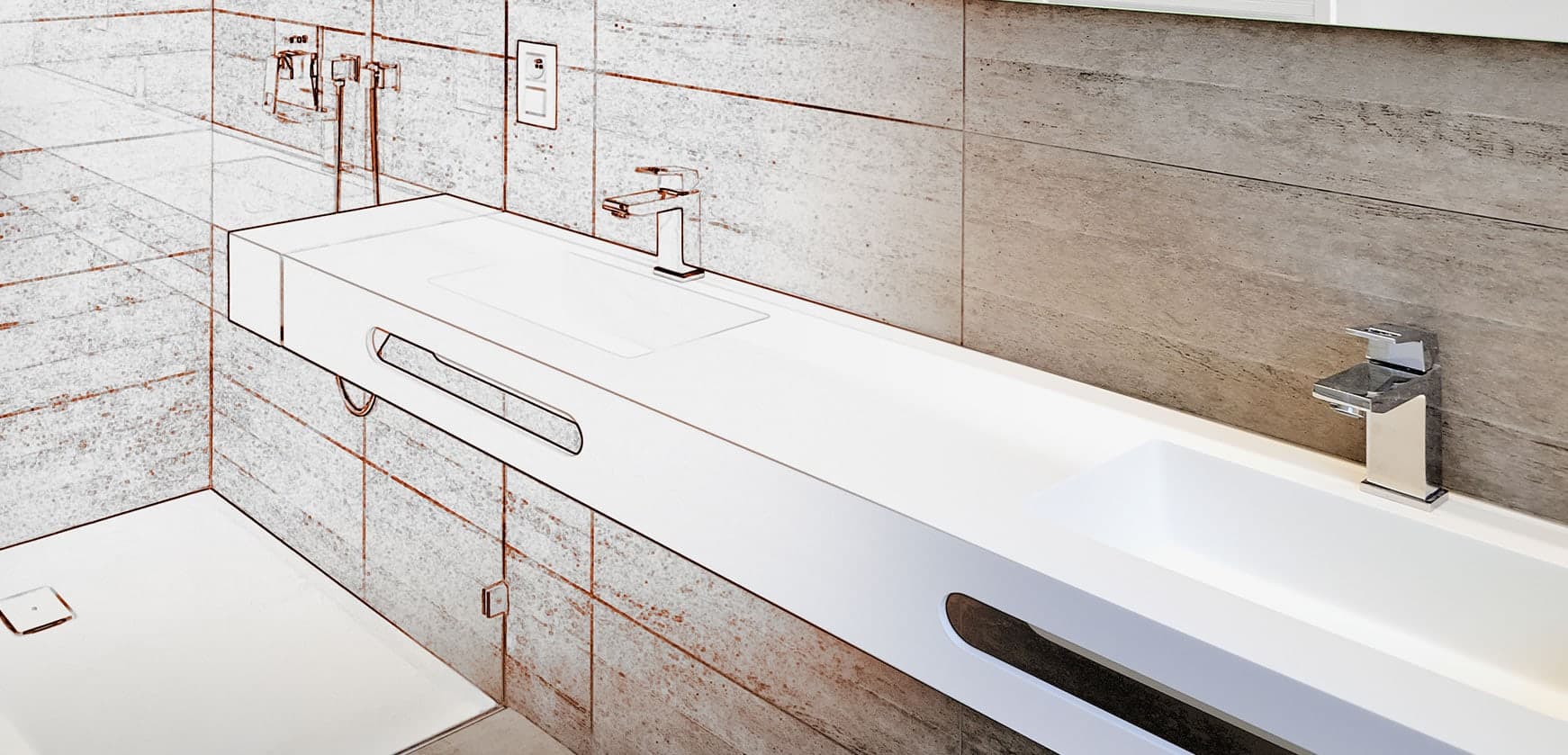 Bathroom renovation by RB Thomas — design render transitioning to finished vanity