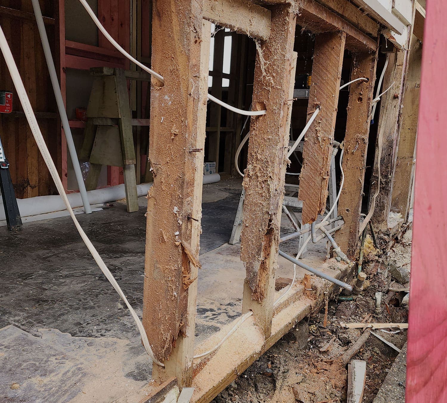 Rot uncovered behind the old cladding